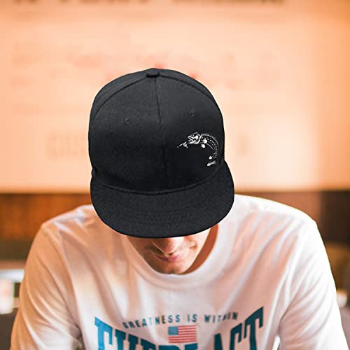 Fishing Rod Flat Bill Hats For Men Funny Fish Skull Beach Snapback Hat Baseball Cap Fashion Black Adjustable Fishing Hat For Fisherman Dad Boy Snap Back #TOP4
