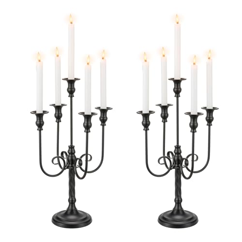 Candeldo Black Candelabra Halloween Decorations: 20 Inches Gothic Candle Holder 5 Arm Metal Candlestick Stand for Table Fireplace Victorian Decor Set of 2