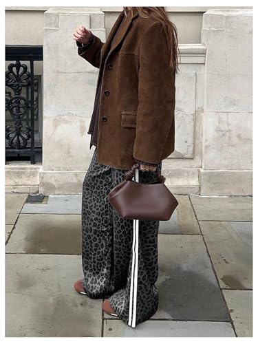 Image of SHENHE Women's Cheetah Print Wide Leg Baggy Pants Y2k Side Loose Streetwear Trousers