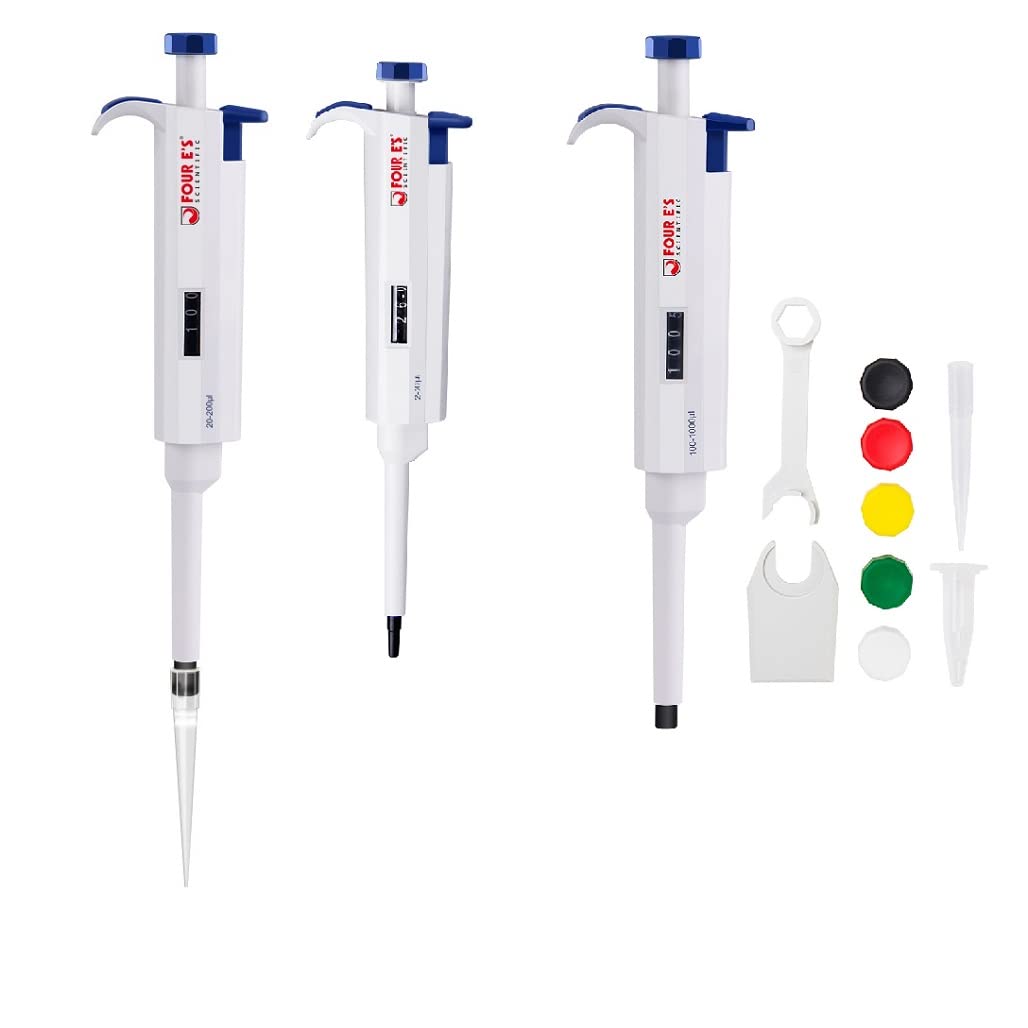 2-20ul, 20-200ul, 100-1000ul Micropipette, Four E'S Scientific Single Channel Pipettor 3 Pack Micro Pipette Set, Adjustable Volume Autoclavable Pipette Pipettor