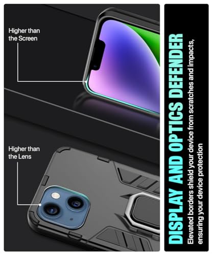 Image of WOW IMAGINE Shock Proof Back Case Mobile Cover for Apple iPhone 14 | Back Cover Case (Tough Armor | Hybrid PC + TPU | Ring Holder & in-Built Kickstand | Black)