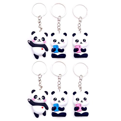 JZK 6x 3D Cute panda keyrings keychains, panda themed birthday party favours, Chinese theme party bag fillers, panda lover party giveaways thankyou gift, panda accessory gadget