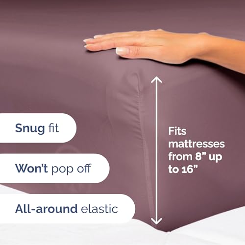 Image of Queen Size 4 Piece Sheet Set - Ultra Soft & Cooling Bed Sheets - Cool Plum | Fits 8 Inch to 16 inch Mattress, Wrinkle Free & Fade Resistant with Deep Pockets, Breathable, Comfy Hotel Luxury Bedding