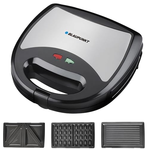 Blaupunkt 3-in-1 Sandwich Maker 750W – Grill, Waffle & Sandwich Plates, Interchangeable Non-Stick PFOA-Free Plates, Cool-Touch Body, Thermostat with Indicator Lights, Easy Clean