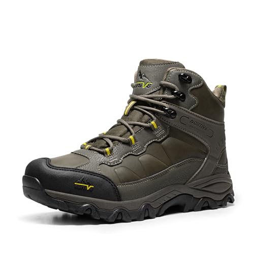 NORTIV 8 Men's Waterproof Hiking Boots Outdoor Trekking Lightweight Mountaineering Leather Shoes 8.5 Olive