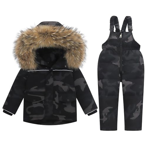 Kids Girls Boys Two Piece Snowsuit Toddler Warm Hoodie Down Jacket Winter Coat + Snow Ski Bib Pants Snow Suit Outfits