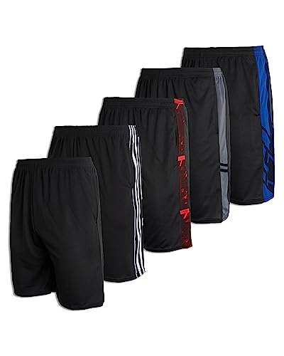 5 Pack: Big Boys Girls Youth Clothing Knit Mesh Active Athletic Performance Basketball Soccer Lacrosse Tennis Exercise Summer Gym Golf Running Teen Running Shorts Quick Dry Fit Knit- Set 12, M (10/12)