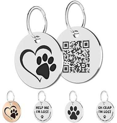 MYLUCKYTAG Stainless Steel QR Code Pet ID Tags Dog Tags - Pet Online Profile - Scan QR Receive Instant Pet Location Alert Email