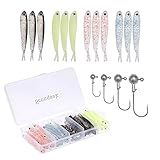 80PCS Soft Plastic Fishing Lures for Bass, Saltwater Freshwater Fishing Lures with Various Sizes Fishing Jig Heads Tackle, Premium Soft Saltwater Bait, Live Jerk Minnows Swimbait Kit - Sconqaek