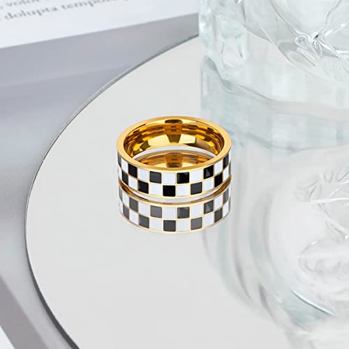 Kainier 6Mm 14K Gold Plated Rings Polished Checkerboard Bands Knuckle Statement Pointer Finger Ring Comfort Fit Size 5-9 #TOP4