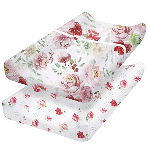Phf Floral Changing Pad Cover For Baby Girls, 2 Pack Soft Changing Table Sheets Or Cradle Sheets Fit Most Baby Changing Pads, Watercolor Floral #TOP6