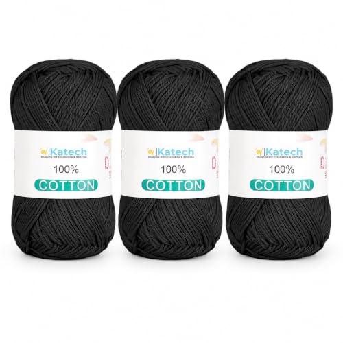 Image of Katech 1OO% Cotton Yarn for Crocheting-2 Sport Weight Baby Yarns (Black)