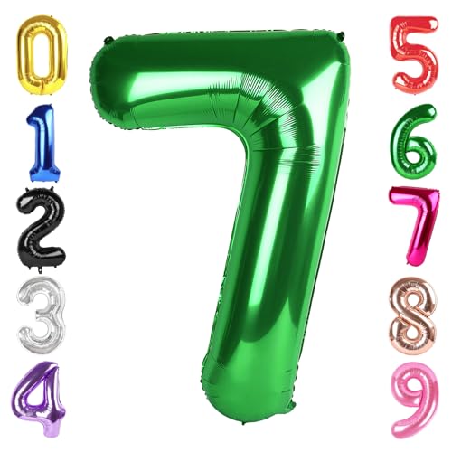 Image of 40 Inch Green Number 7 Balloon Birthday Party Decorations for Men & Women