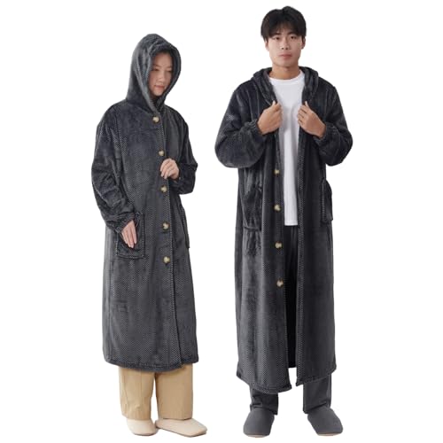 クモリ(Kumori) 冬 着る毛布 ユニセックス L-着丈130cm 暖かい 男女兼用 フランネル かい巻き ふわふわ ポケット付き ボタン付き リブ袖 フード付き 吸湿発熱 静電気防止 丸洗える ルームウェア 部屋着 あったか 春 秋 レディース メン