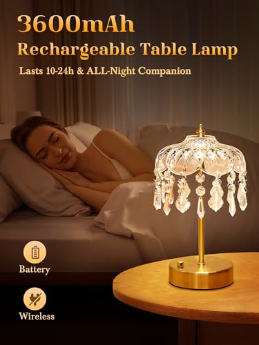 Image of Vintage Lamp, 3 Colors 10 Brightness Crystal Lamp Flower Lamps, 3600mAh Rechargeable Lamps, Mood Lighting Bedroom Kitchen Bathroom, Tween Girls Trendy Stuff, Birthday Teen Girl Gifts Mothers Day Gifts