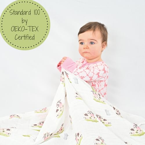 Image of LollyBanks Swaddle Blanket, 100% Cotton Muslin Swaddle Blankets, Neutral Swaddle Blanket 47 x 47 Inches, Baby Blanket for Boys and Girls, Baby Essentials, Registry (Cow Print)