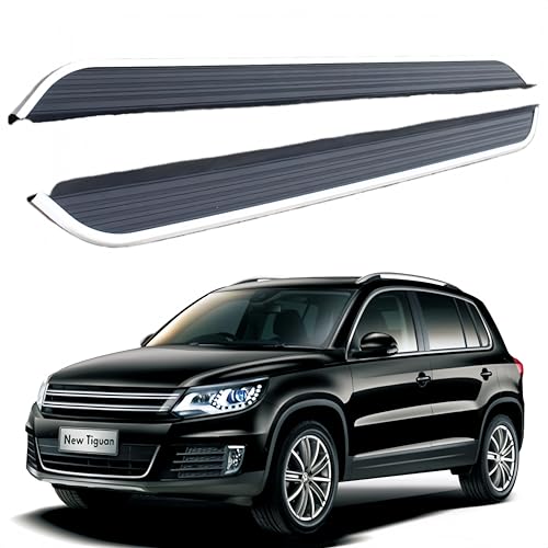Black with Silver Running Boards Compatible with VW Tiguan L 2017-2024 Side Step Bars Board Pedals Foot Rails Aluminum Anti Slip
