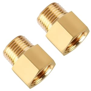 Brass Pipe Fitting, SUNGATOR 1/2 Inch Male Pipe x 1/2 Inch Female Pipe Brass Fitting Adapter, 1/2” NPT Male to 1/2” NPT Female Pipe Fitting Adapter, 1/2” Brass Pipe Extension Fittings, Pack of 2