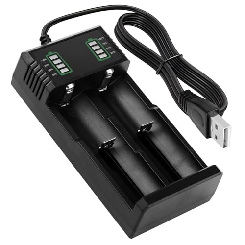Cargador 18650, Cargador de Batería para AA AAA, Pilas Recargables Li-Ion para 26650 26500 21700 14500 18500 16340 20700, 3.7V 2 Ranuras Universal Carga Rapida con Cable USB