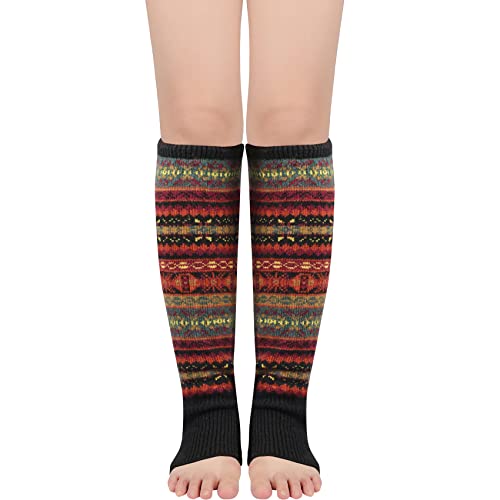 Durio Stulpen Damen Lange Winter Beinwärmer Gestrickt Verdicken Beinstulpen Böhmen Schwarz