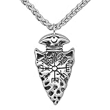 Herren Wikinger Speer Kompass Halsketten nordische Runen Amulett Helm der Ehrfurcht Vegvisir Anhänger Edelstahl / Echtleder Kette Schmuck, Zink