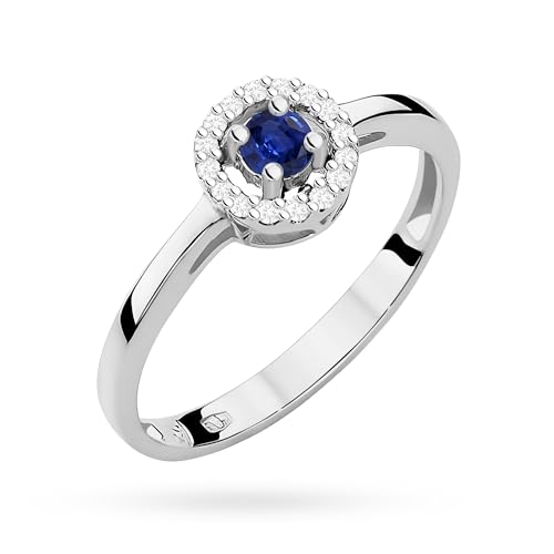 MARKO Bague en or blanc pour femme avec saphir 0,15 carat - Bague de fiançailles en or blanc 14 carats (585) - Bague en or pour femme, Pierre précieuse...