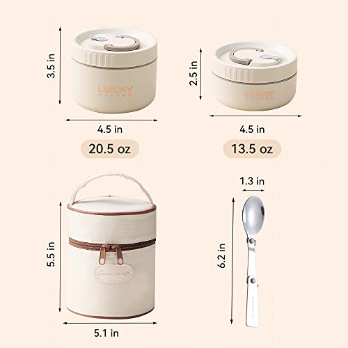 Tilemiun Portable Thermal Lunch Container For Kid Adult, Keep Food Warm Insulated Bento Lunch Box With Bag, Leakproof Stainless Steel Food Container, Induction Cooker & Microwave Safe (Beige 34Oz) #TOP5