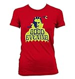 Good Evening Dracula Retro #339 - A Nice Funny Humor Junior Cut Women's T-Shirt, Red, Medium