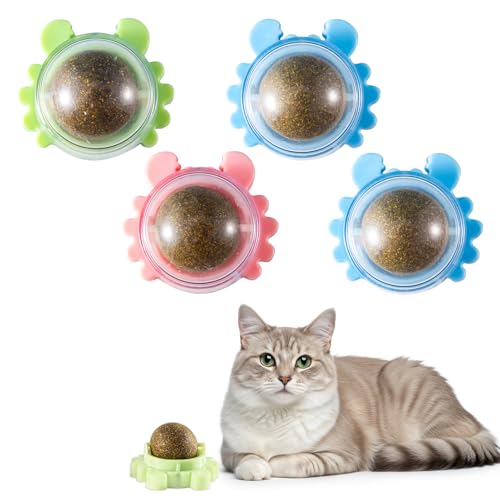 Nuzzlea Catnip Ball - 4Packs - Catnip Balls for Cats Wall - Cat Nip Ball- Cat Nips Organic Balls - Magic Lickable for Cat Teeth Cleaning, Play