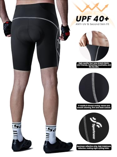 Sportneer Shorts de bicicleta masculinos - Shorts acolchoados para ciclismo, Linhas pretas e cinzas,