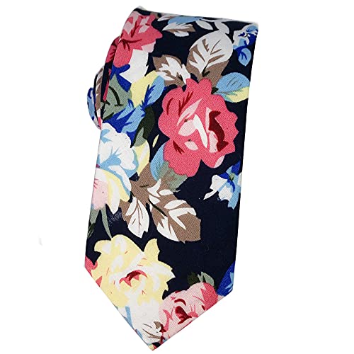 Image of Mantieqingway Men's Cotton Floral Neck Tie 2.56'' Printed Skinny Tie