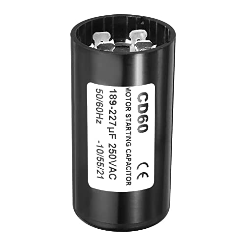 PATIKIL CD60 Motor Start Capacitor, 189-227uF/Mfd 250VAC 50/60Hz, Black, Round, Polypropylene, Panel Mount, Capacitor