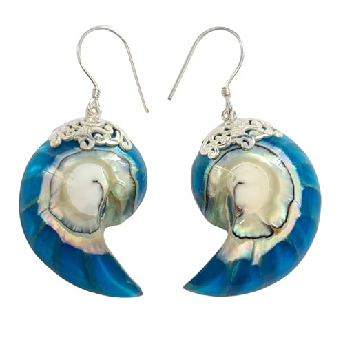 Swimmi Natural Mother of Pearl Earrings, Handmade Dangle Drop 925