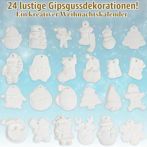 KreativeKraft Weihnachtsdeko Bastelset Kinder, Gips Figuren zum Bemalen, DIY Bastelsets für Kinder (24er-Set) – Ansicht 3
