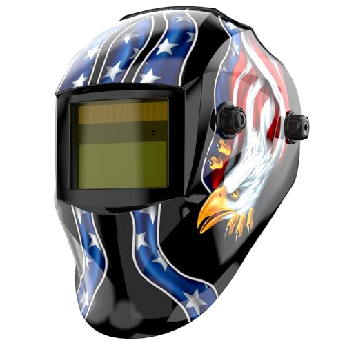 Image of TOOLIOM Solar Powered Welding Helmet Auto Darkening for TIG MIG ARC Welder Mask with Adjustable Shade Range 4/9-13 Blue Eagle Design