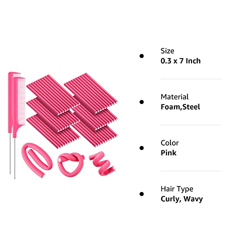 60 Pieces Flexi Rods Flexible Curling Rods Hair Curlers Rollers Twist Flexi Rods Hair Curlers Set No Heat Hair Rods Rollers Flexible Rods For Long Short Hair Women Girls (Pink, 0.3 X 7 Inch) #TOP7