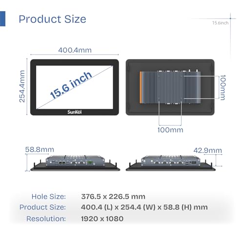 Image of 15.6 inch Fanless Industrial Panel PC,16:9 Embedded 10 Point Touch PC,Windows 10 IP65 All-in-One Computer,Auto Power-on,for Factory,Automation,Kiosk,Business (I3-7100U, 16G RAM 256G SSD)