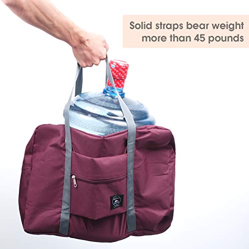 For Spirit Airlines Foldable Travel Duffel Bag Tote Carry on Luggage Sport Duffle Weekender Overnight for Women and Girls (1112 Wine Red)