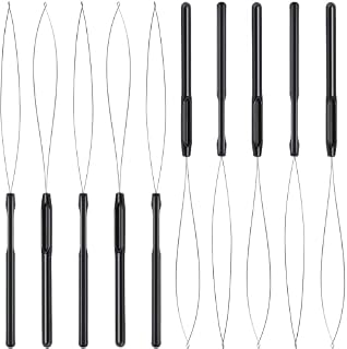 10 Pcs Hair Extension Loop Needle Threader, Hair Extension Tools , Micro Hair Pulling Hook Tool Extension Threader for Hair Styling Accessories (Black)