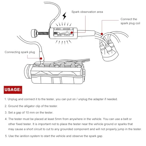 ZNDAW Spark Plug Tester, Adjustable Engine Ignition System Diagnostic Test Tool, Automotive Circuit Tester Ignition Coil Spark Detector for Car Motorcycle SUV, Car Accessories