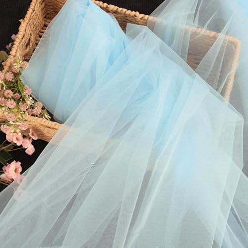 HAVII 63 x 10 Yards Light Blue Tulle Fabric Tulle Roll Bolt for Tutu Skirt DIY Sewing Crafts Mesh Fabric Wedding Arch Drapey Birthday Party Decor