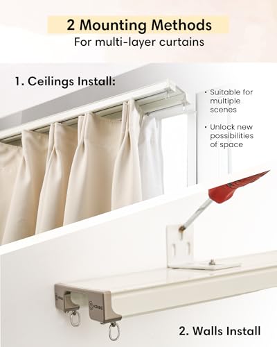 Ceiling-Curtain-Track-Set-Dual-Track-Ceiling-Wall-Mount-6ft-8ft-Heavy-Duty-Double-Track-Rails-with-Silent-Slides-Room-Divider-Double-Track-System-Includes-HooksClipsBrackets-White