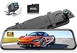 4K Mirror Dash Cam with 64GB SD Card Voice Demanded,Rear View Mirror Camera 10