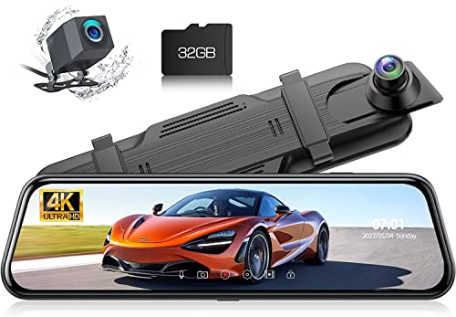 4K Mirror Dash Cam with 64GB SD Card Voice Demanded,Rear View Mirror Camera 10