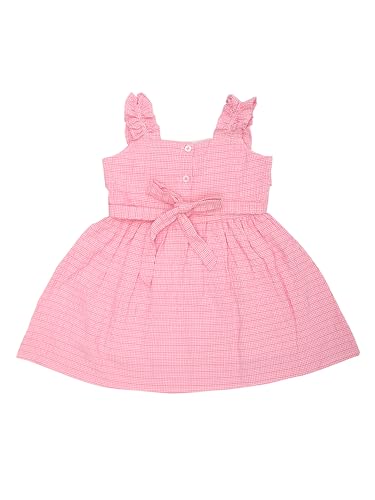 Image of Doodle Ruffle Dress for Baby Girls | Breathable Kids Frock & Dresses for Babies | Western Frocks with Flat Collar & Waist Tie | Knee Length with Sleeveless (Pink & Yellow | Age 6 Months - 4 Years)