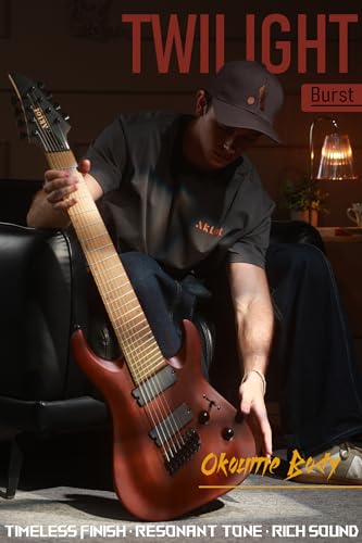 Image of AKLOT Multi-Scale 8-String Electric Guitar: Roasted Maple Neck with String-Through Bridge Electric Guitars Kit with Okoume Body, HH Pickup, Gig Bag, Strap, String Mute, Distortion Pedal, XRN-8 TB