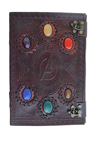 25.4 cm Avengers Infinity War Revista recargable de cuero hecho a mano vintage/Viajes/Escritura/Diario/Cuaderno con piedra semipreciosa natural y hebilla/cerradura/pestillo