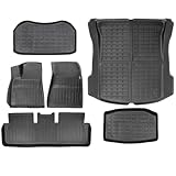 SUMK 3D Model 3 Floor Mats Complete Set Custom Fit All-Weather Floor Mats for Tesla Model 3 Floor Liners 2017, 2018, 2019, 2020 Black (3 Piece a Set)