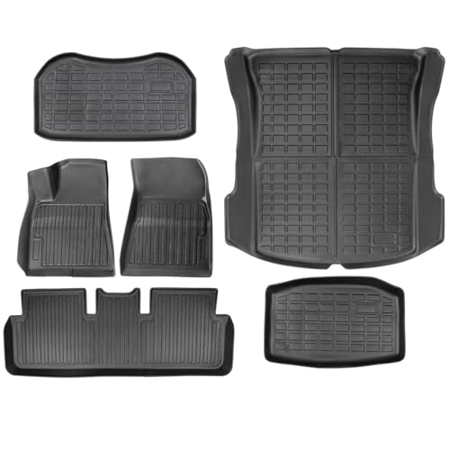 SUMK 2025 Upgrade Floor Mats for Tesla Model Y Juniper Accessories, All-Weather Custom Fit Interior Liners Waterproof Heavy Duty Floor Liners Front Real Seat Car Floor Mats Frunk Trunk Mats 6Pcs