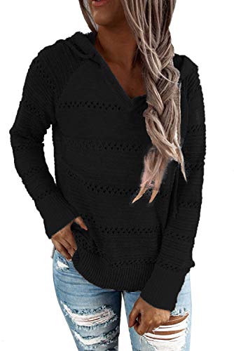 ANFTFH Einfarbiges Langarm-Sweatshirt Casual Hollow Out Drawstring Hoodies Pullover Schwarz M Cover